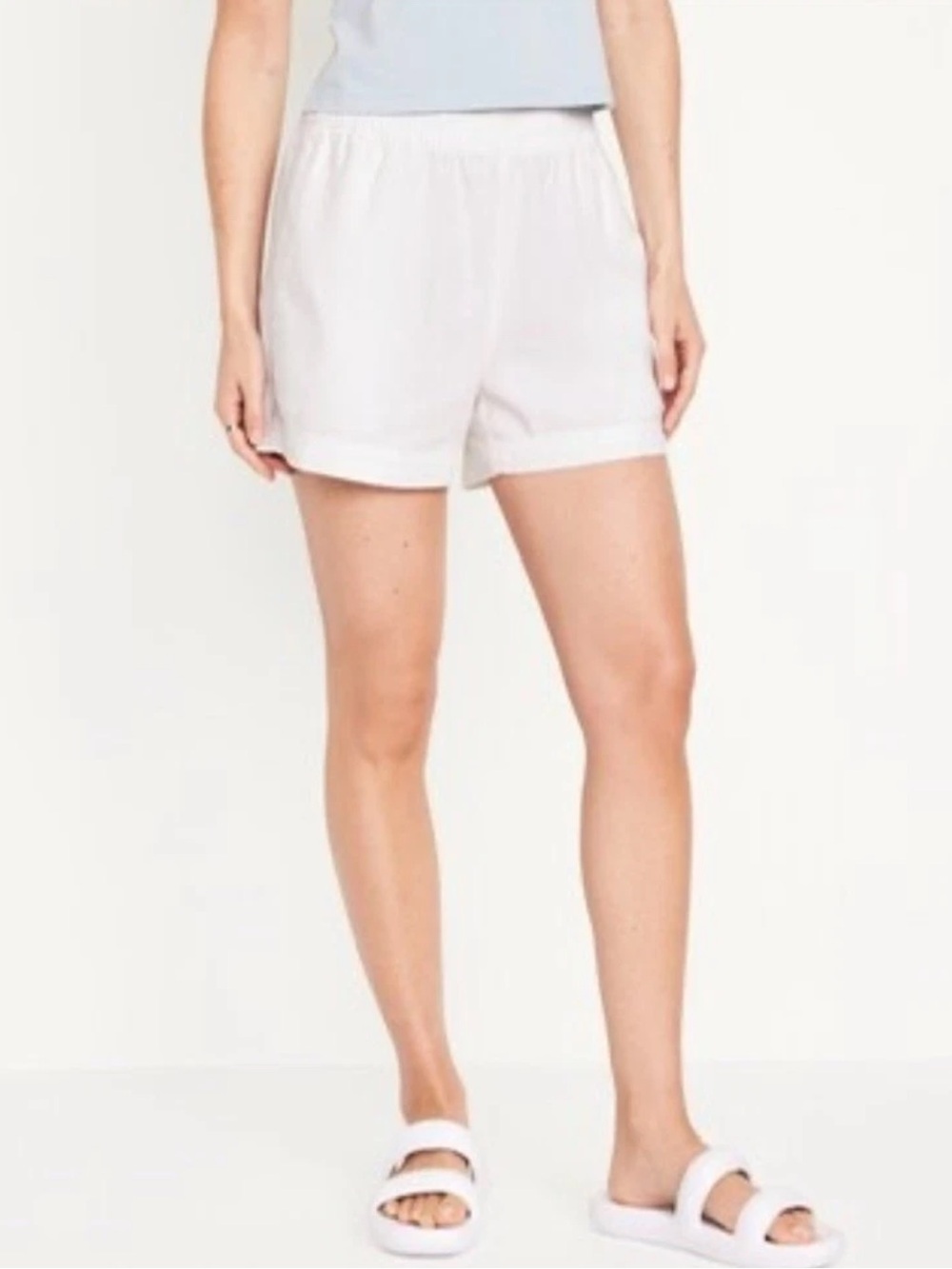 Old Navy White Comfort Waistband Linen Blend Coastal Beachy Shorts Medium
